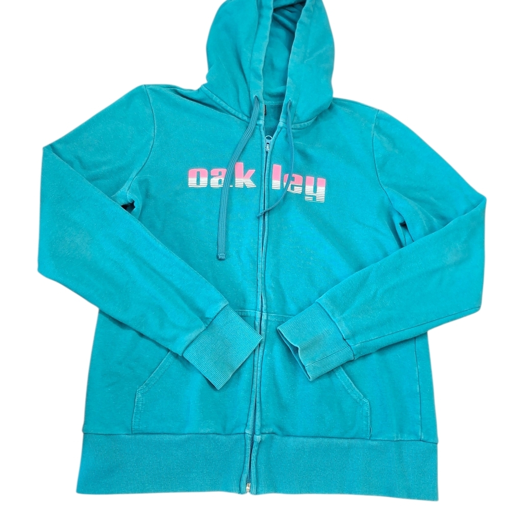 Oakley Teal Hoodie with Pink Logo